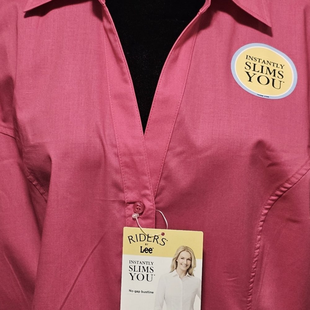 RIDERS by LEE Women's Wrinkle Resistant Button-Down Shirt with Collar Pink L - Picture 4 of 7